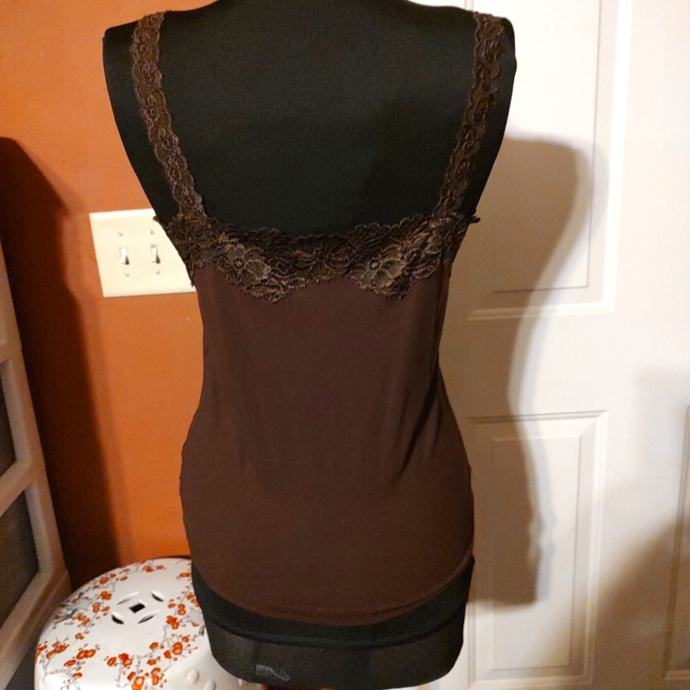 🔸🤎🔸Feminine Vintage Chocolate Brown Floral Lace Camisole Tank Top Blouse - M - Picture 4 of 16